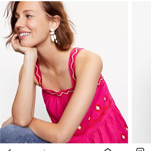 Loft women’s square neck, embroidered pink Cami top linen mix sz SP preloved - Picture 4 of 9